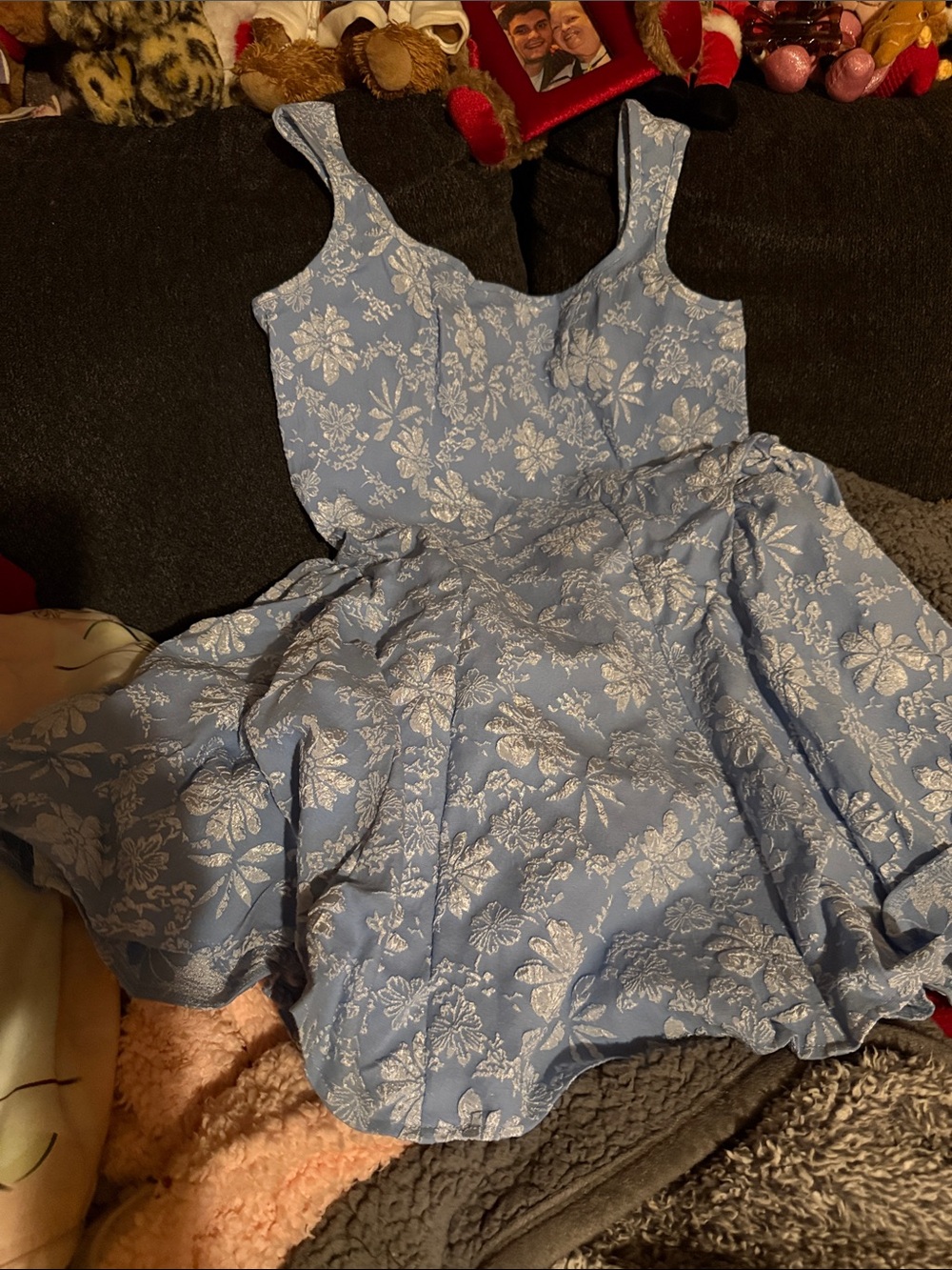 Ladies Blue Floral Fit-and-Flare Dress